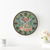 No Drama Funny Llama Cute Boho Nursery ラージ壁時計 (ホーム)