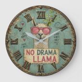 No Drama Funny Llama Cute Boho Nursery ラージ壁時計 (正面)