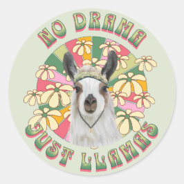 No Drama Just Llamas - Cute Groovy Boho Llama ラウンドシール