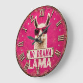 No Drama Llama Funny Pink ラージ壁時計 (傾斜)