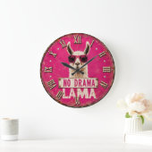 No Drama Llama Funny Pink ラージ壁時計 (ホーム)