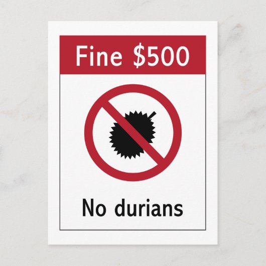 No Durians (2)サイン、シンガポール ポストカード (正面)