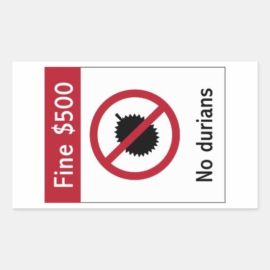 No Durians (2)サイン、シンガポール 長方形シール (正面)