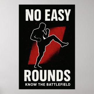 No Easy Rounds MMA Motivation Poster ポスター