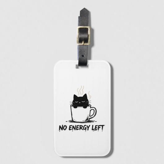 NO ENERGY LEFT” Sleepy Cat in Coffee Mug – Funny M ラゲッジタグ (正面縦)