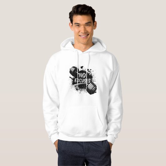 No Excuses Hoodie – Bold Motivational Typography パーカ (正面フル)