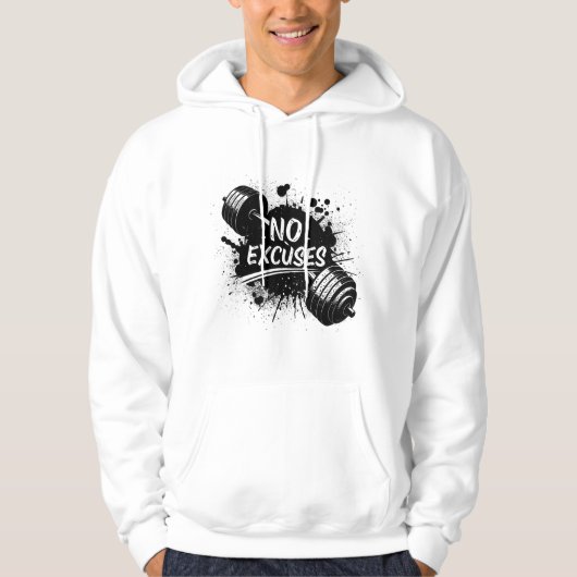 No Excuses Hoodie – Bold Motivational Typography パーカ (正面)