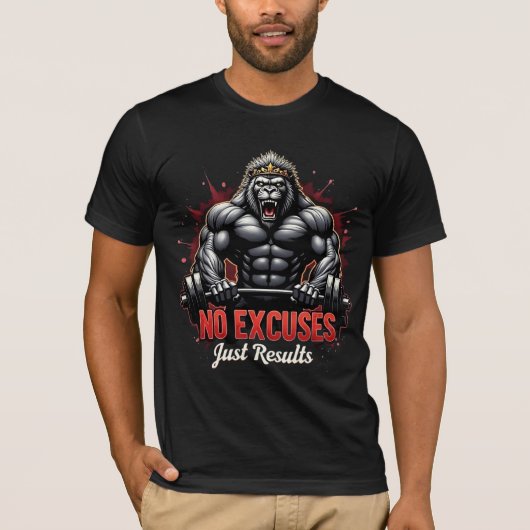 No Excuses – Just Results | Beast Mode Gorilla Gym Tシャツ (正面)