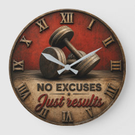 No Excuses Just Results Home Gym Fitness ラージ壁時計