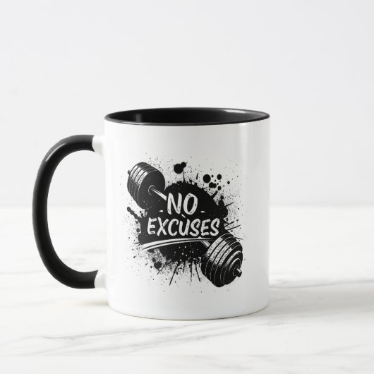 No Excuses Mug – Bold Motivational Coffee Cup マグカップ (左)