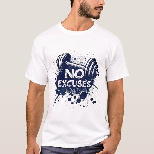 No Excuses T-Shirt – Bold Motivational Typography Tシャツ (正面)
