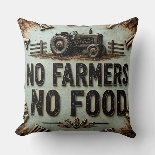 No Farmers No Food Rustic Farmhouse Tractor クッション (正面)