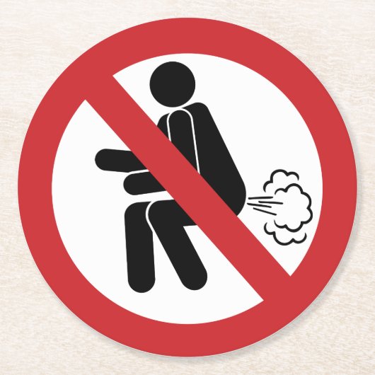 NO FARTING ⚠タイおもしろいトイレのサイン⚠ ラウンドペーパーコースター (正面)