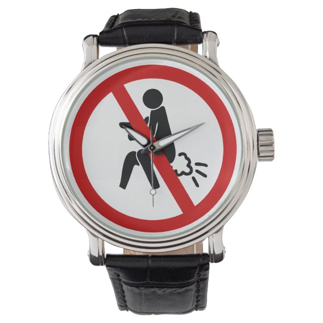 NO FARTING ⚠タイおもしろいトイレのサイン⚠ 腕時計 (正面)