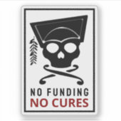 No funding, no cures シール (正面)