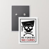 No funding, no cures 缶バッジ (正面/裏面)