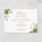 No Gifts Please Greenery Floral Gold エンクロージャーカード (正面)
