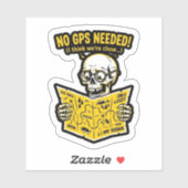 No GPS Needed Sticker — Funny Biker Skull Map Deca シール (シート)
