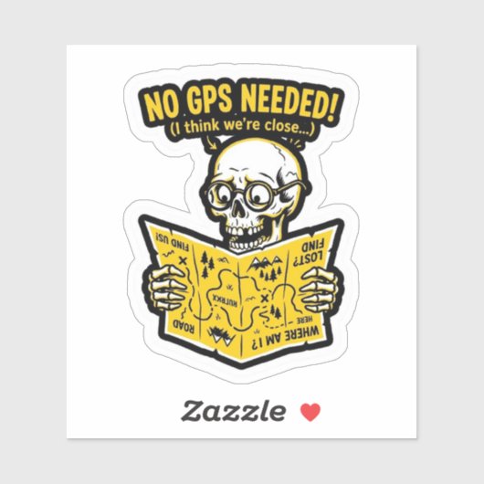 No GPS Needed Sticker — Funny Biker Skull Map Deca シール (シート)