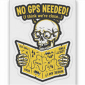 No GPS Needed Sticker — Funny Biker Skull Map Deca シール (正面)