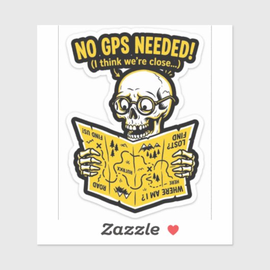 No GPS Needed Sticker — Funny Biker Skull Map Deca シール (シート)