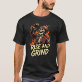 No Guts No Glory Skull Biker Rise And Grind Fire Tシャツ (正面)