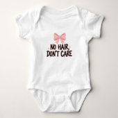 "No Hair Don't Care Pink Bow Baby Bodysuit  ベビーボディスーツ (正面)