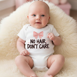 "No Hair Don't Care Pink Bow Baby Bodysuit  ベビーボディスーツ
