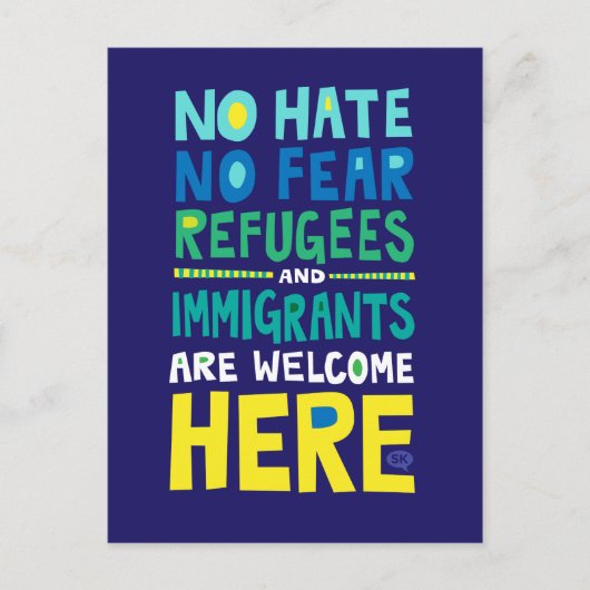 No Hate No Fear Refugees & Inemitations Welcome He ポストカード (正面)