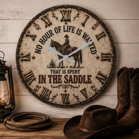 No Hour of Life Is Wasted in the Saddle Cowboy  ラージ壁時計