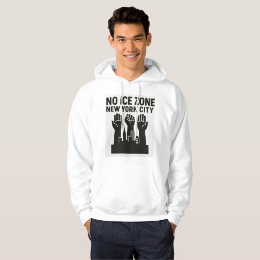 No ICE Zone Hoodie – Raised Fists Over NYC Skyline パーカ (正面フル)