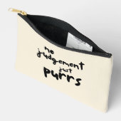 'No Judgement, Just Purrs' 黒タイポグラフィペット アクセサリーポーチ (見開き)