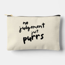 'No Judgement, Just Purrs' 黒タイポグラフィペット アクセサリーポーチ