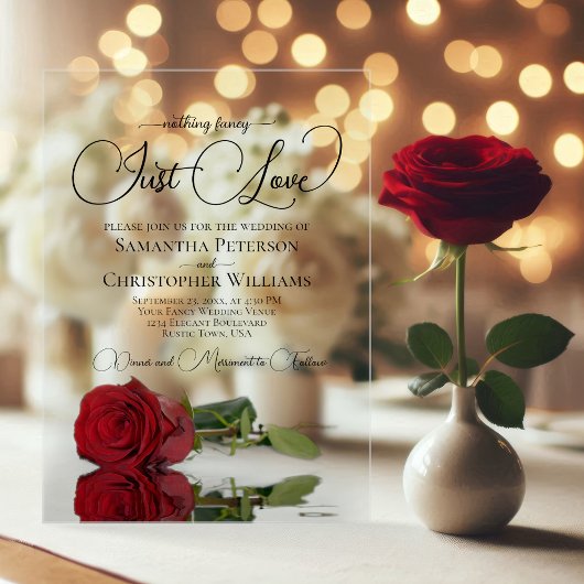 No Just ファンシー Love Mirrored Red Rose's 結婚 アクリル招待状