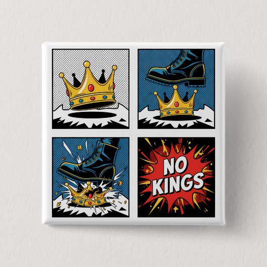 No Kings Cartoon Button 缶バッジ (正面)