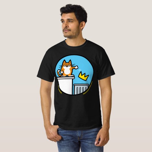 No Kings - Cat throws crown into trash Tシャツ (正面フル)