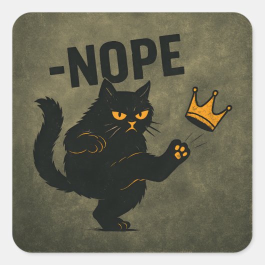 No Kings In America黒猫キックおもしろいクラウン スクエアシール (正面)