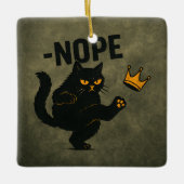 No Kings In America黒猫キックおもしろいクラウン セラミックオーナメント (正面)