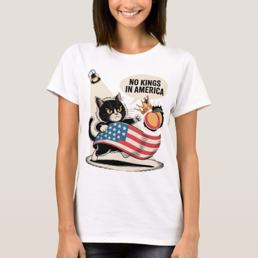 No Kings in America 怒 Cat Art Tシャツ (正面)
