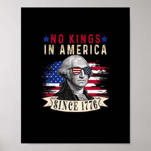No Kings In America USA Flag Retro Cool Style ポスター (正面)