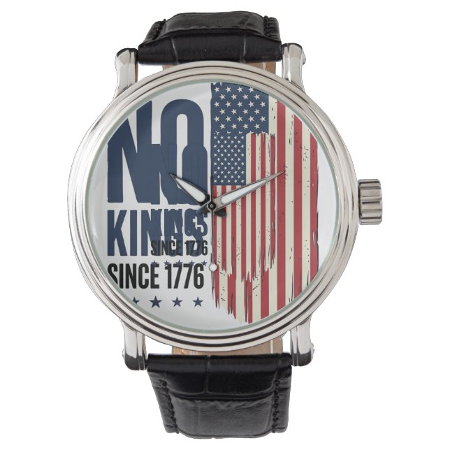 No Kings Since 1776 Patriotic Flag Shirt Design_1 腕時計 (正面)