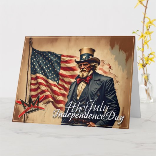 No Kings Uncle Sam Independence Day Art カード (黄色い花)