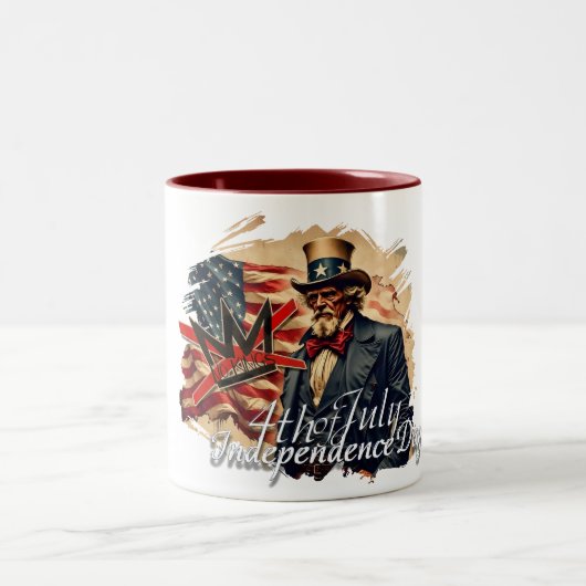 No Kings Uncle Sam Independence Day Art ツートーンマグカップ (中央)