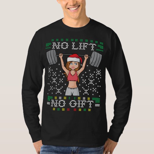 No Lift No Gift醜いクリスマスセーター恋しく思ジムSa Tシャツ (正面)