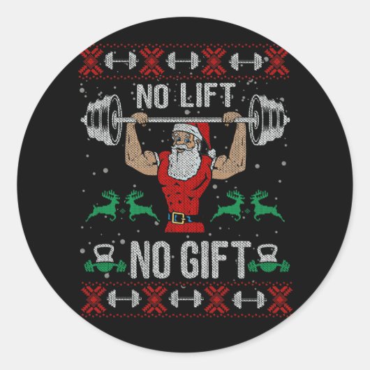 No Lift No Gift Ugly Christmas Sweater Gym Santa ラウンドシール (正面)