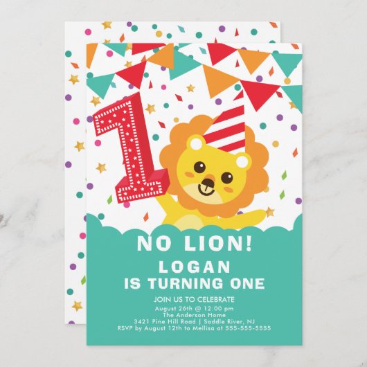 No Lion 1st Birthday招待状 招待状 (正面/裏面)