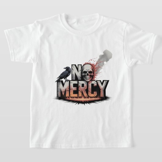 "No Mercy - ドクロとワタリガラス終末デザイン" Tシャツ (レイダウン)