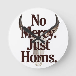 No Mercy Just Horns Longhorn Skull Brutal Bull ラウンド壁時計