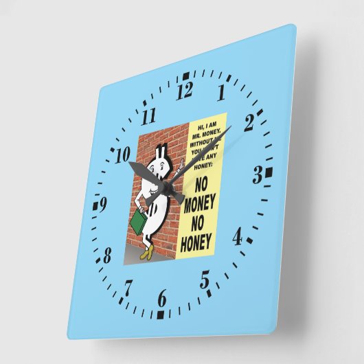No Money No Honey スクエア壁時計 (傾斜)