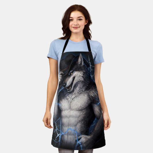 No More Mr Nice Guy Funny Alpha Wolf Meme Brainrot エプロン (着用した状態)